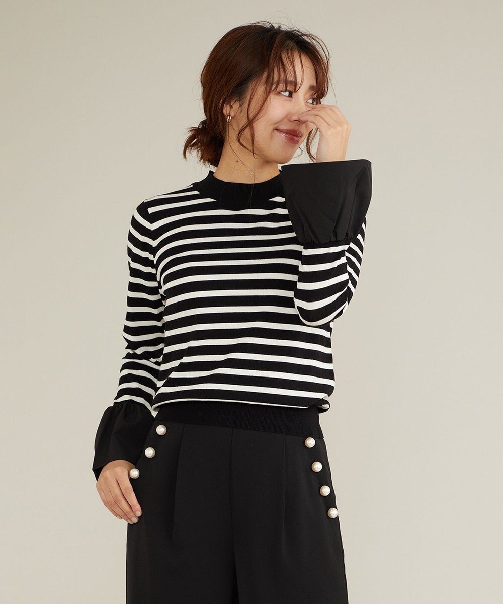 【フェルゥ/Feroux】の【洗える】袖フレアボーダー ニット インテリア・キッズ・メンズ・レディースファッション・服の通販 founy(ファニー) ファッション Fashion レディースファッション Fashion for Women トップス・カットソー Cut & Sew Tops ニット Knit Tops & Sweaters コンパクト Compact, Small Size セーター Sweater, Knitwear トレンド Trend, Trending Now フレア Flare, Flared ボーダー Border, Stripe 洗える Machine Washable A/W・秋冬 Autumn/Winter ブラック系1|ID: prp329100004747223 ipo3291000000034323542