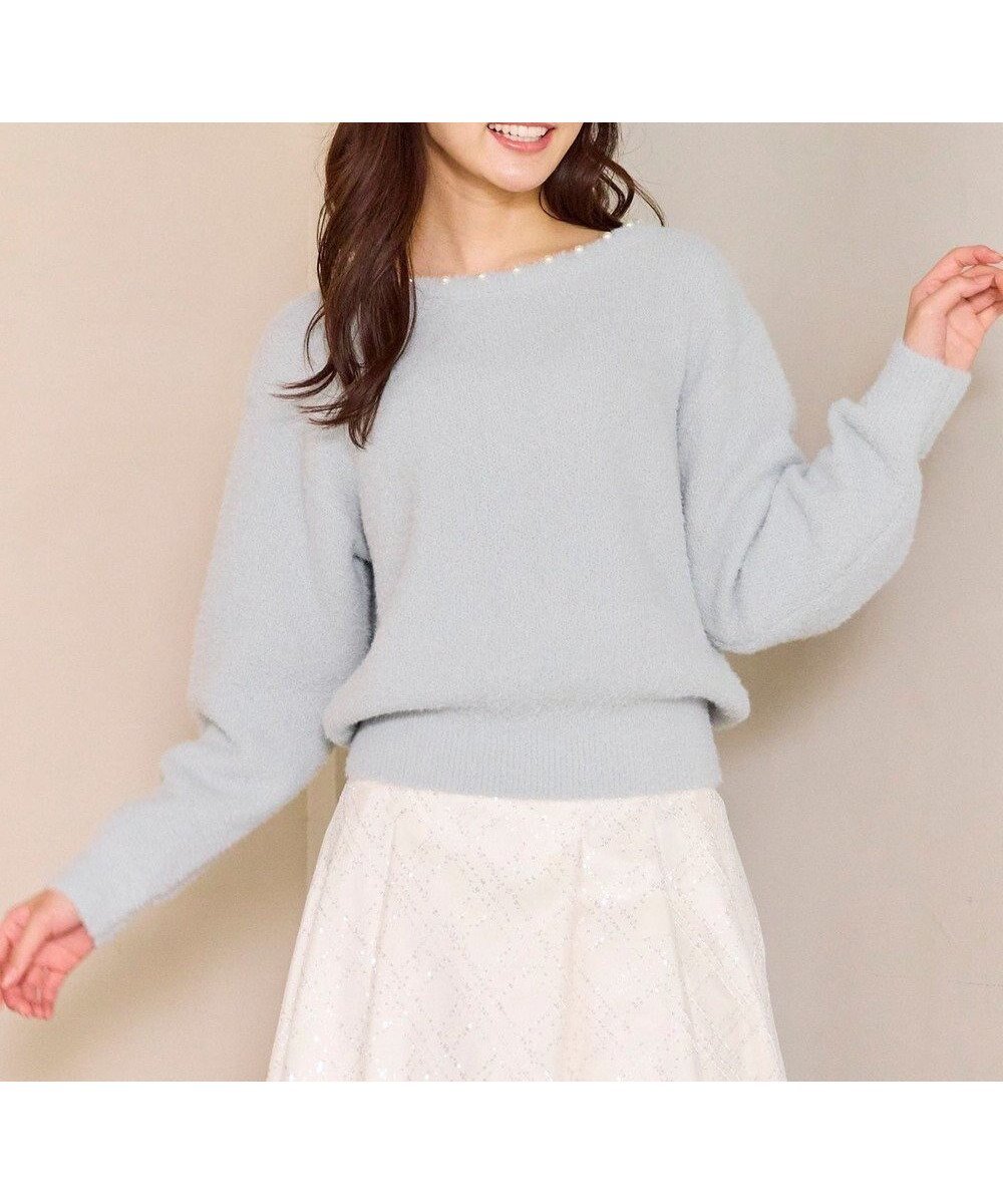 【フェルゥ/Feroux】のパール付きシャギー ニット インテリア・キッズ・メンズ・レディースファッション・服の通販 founy(ファニー) ファッション Fashion レディースファッション Fashion for Women トップス・カットソー Cut & Sew Tops ニット Knit Tops & Sweaters アクセサリー Fashion Accessories セーター Sweater, Knitwear ダウン Down, Puffer デニム Denim, Jeans Material バランス Balance, Style Balance パール Pearl, Pearl Accent フェミニン Feminine, Girly エレガント 上品 Elegant 冬 Winter / This Winter A/W・秋冬 Autumn/Winter スカイブルー系|ID: prp329100004747240 ipo3291000000034323781