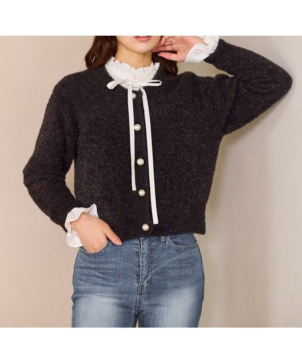 【フェルゥ/Feroux】のキラキラシャギー ニット カーディガン インテリア・キッズ・メンズ・レディースファッション・服の通販 founy(ファニー) ファッション Fashion レディースファッション Fashion for Women トップス・カットソー Cut & Sew Tops ニット Knit Tops & Sweaters カーディガン・羽織り Layered Style Cardigans カーディガン Cardigan, Knitwear クラシカル Classical, Vintage-Inspired コンパクト Compact, Small Size シルバー Silver, Metallic Silver ダウン Down, Puffer デニム Denim, Jeans Material バランス Balance, Style Balance パール Pearl, Pearl Accent フェミニン Feminine, Girly 冬 Winter / This Winter A/W・秋冬 Autumn/Winter エレガント 上品 Elegant グレー系|ID: prp329100004747241 ipo3291000000034323792