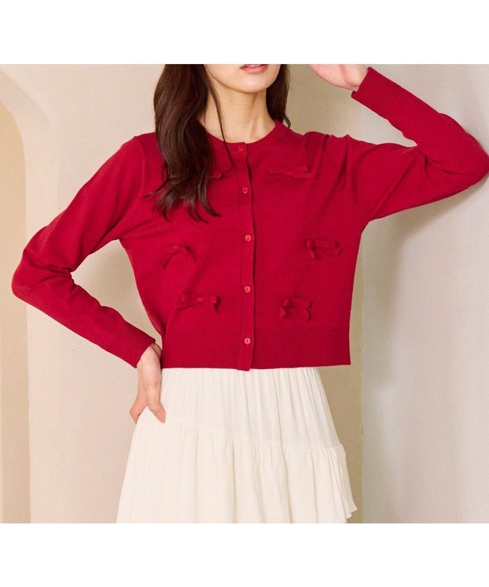 【フェルゥ/Feroux】のリボンディテール カーディガン インテリア・キッズ・メンズ・レディースファッション・服の通販 founy(ファニー) ファッション Fashion レディースファッション Fashion for Women トップス・カットソー Cut & Sew Tops カーディガン・羽織り Layered Style Cardigans カーディガン Cardigan, Knitwear コンパクト Compact, Small Size トレンド Trend, Trending Now バランス Balance, Style Balance フェミニン Feminine, Girly フレア Flare, Flared フロント Front, Front Design リボン Ribbon, Bow ロング Long, Long-Length エレガント 上品 Elegant A/W・秋冬 Autumn/Winter レッド系|ID: prp329100004747243 ipo3291000000034323817