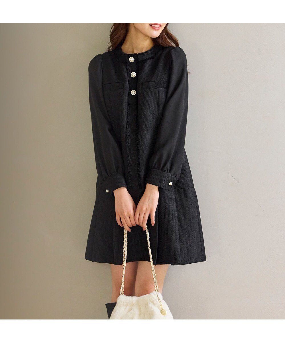 【フェルゥ/Feroux】のツイードミディ ワンピース インテリア・キッズ・メンズ・レディースファッション・服の通販 founy(ファニー) ファッション Fashion レディースファッション Fashion for Women ワンピース Dresses カフス Cuff Design ギャザー Gathered, Ruffled コンパクト Compact, Small Size ショート Short, Short Length ジョーゼット Georgette, Semi-Sheer Fabric ツイード Twill, Twill Weave パール Pearl, Pearl Accent フェミニン Feminine, Girly プリーツ Pleats, Pleated ミックス Mix, Mixed Style ロング Long, Long-Length A/W・秋冬 Autumn/Winter おすすめ Recommended / Our Picks エレガント 上品 Elegant ホリデーシーズン Holiday Season ブラック系|ID: prp329100004747246 ipo3291000000034323849