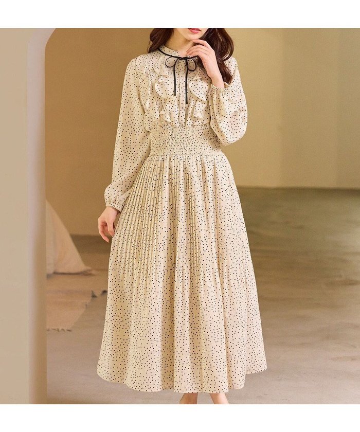 【フェルゥ/Feroux】のウエストシャーリングラッフル ワンピース インテリア・キッズ・メンズ・レディースファッション・服の通販 founy(ファニー) https://founy.com/ ファッション Fashion レディースファッション Fashion for Women ワンピース Dresses エアリー Airy Texture クラシカル Classical, Vintage-Inspired サテン Satin, Glossy Fabric ジャケット Jacket, Outerwear ジョーゼット Georgette, Semi-Sheer Fabric トレンド Trend, Trending Now ドット Polka Dot, Dot Pattern フェミニン Feminine, Girly フォーマル Formal, Dressy プリーツ Pleats, Pleated ラッフル Ruffle, Frill リボン Ribbon, Bow エレガント 上品 Elegant A/W・秋冬 Autumn/Winter |ID: prp329100004747247 ipo3291000000034323858