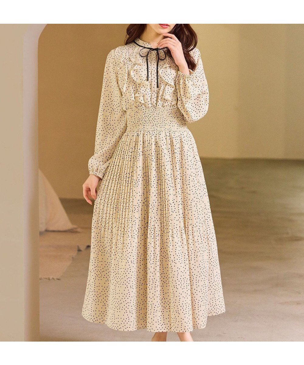 【フェルゥ/Feroux】のウエストシャーリングラッフル ワンピース インテリア・キッズ・メンズ・レディースファッション・服の通販 founy(ファニー) ファッション Fashion レディースファッション Fashion for Women ワンピース Dresses エアリー Airy Texture クラシカル Classical, Vintage-Inspired サテン Satin, Glossy Fabric ジャケット Jacket, Outerwear ジョーゼット Georgette, Semi-Sheer Fabric トレンド Trend, Trending Now ドット Polka Dot, Dot Pattern フェミニン Feminine, Girly フォーマル Formal, Dressy プリーツ Pleats, Pleated ラッフル Ruffle, Frill リボン Ribbon, Bow エレガント 上品 Elegant A/W・秋冬 Autumn/Winter ベージュ系1|ID: prp329100004747247 ipo3291000000034323861