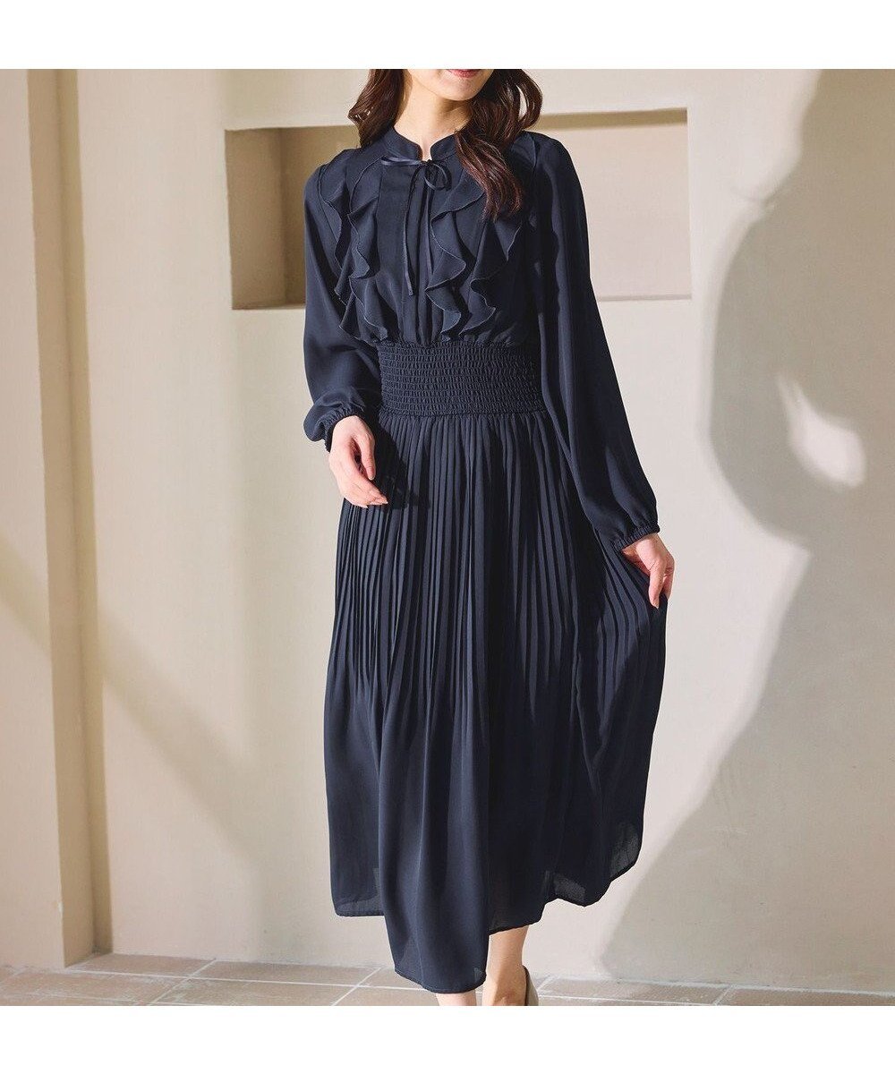 【フェルゥ/Feroux】のウエストシャーリングラッフル ワンピース インテリア・キッズ・メンズ・レディースファッション・服の通販 founy(ファニー) ファッション Fashion レディースファッション Fashion for Women ワンピース Dresses エアリー Airy Texture クラシカル Classical, Vintage-Inspired サテン Satin, Glossy Fabric ジャケット Jacket, Outerwear ジョーゼット Georgette, Semi-Sheer Fabric トレンド Trend, Trending Now ドット Polka Dot, Dot Pattern フェミニン Feminine, Girly フォーマル Formal, Dressy プリーツ Pleats, Pleated ラッフル Ruffle, Frill リボン Ribbon, Bow エレガント 上品 Elegant A/W・秋冬 Autumn/Winter ネイビー系|ID: prp329100004747247 ipo3291000000034323863