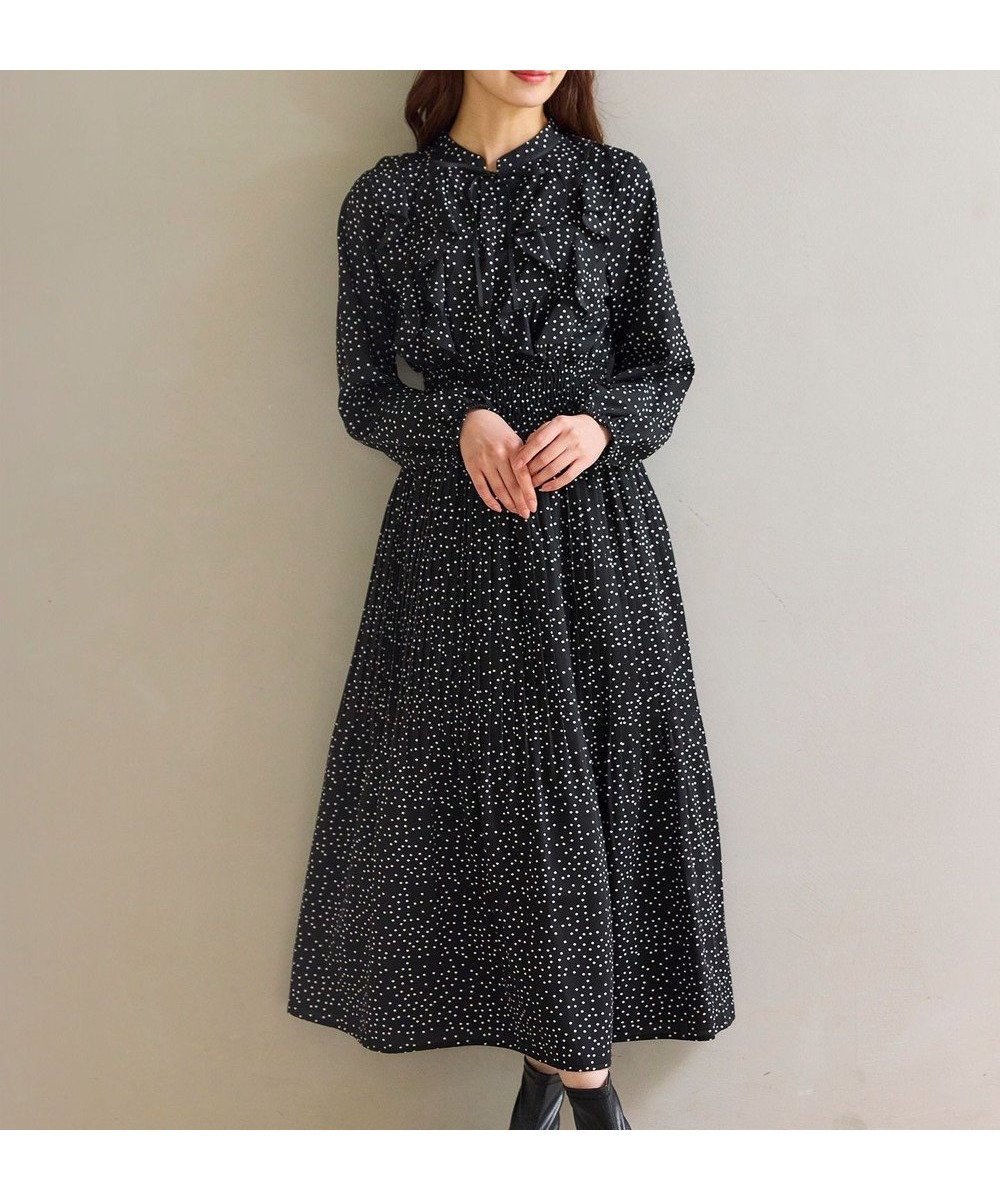 【フェルゥ/Feroux】のウエストシャーリングラッフル ワンピース インテリア・キッズ・メンズ・レディースファッション・服の通販 founy(ファニー) 　ファッション　Fashion　レディースファッション　Fashion for Women　ワンピース　Dresses　おすすめ　Recommended / Our Picks　エアリー　Airy Texture　クラシカル　Classical, Vintage-Inspired　サテン　Satin, Glossy Fabric　ジャケット　Jacket, Outerwear　ジョーゼット　Georgette, Semi-Sheer Fabric　セレモニー　Ceremony　トレンド　Trend, Trending Now　ドット　Polka Dot, Dot Pattern　フェミニン　Feminine, Girly　フォーマル　Formal, Dressy　プリーツ　Pleats, Pleated　ラッフル　Ruffle, Frill　リボン　Ribbon, Bow　エレガント 上品　Elegant　A/W・秋冬　Autumn/Winter　ブラック系1|ID: prp329100004747247 ipo3291000000035608427