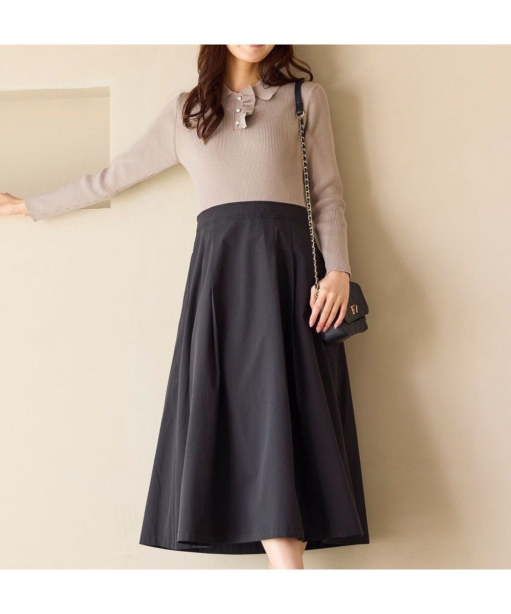 【フェルゥ/Feroux】の襟付きドッキング ワンピース インテリア・キッズ・メンズ・レディースファッション・服の通販 founy(ファニー) ファッション Fashion レディースファッション Fashion for Women ワンピース Dresses ショート Short, Short Length セパレート Separate, Two-Piece タフタ Taffeta, Structured Fabric トレンド Trend, Trending Now ドッキング Docking, Mixed Material パール Pearl, Pearl Accent フェミニン Feminine, Girly フリル Frill, Ruffle マニッシュ Mannish, Boyish ロング Long, Long-Length エレガント 上品 Elegant A/W・秋冬 Autumn/Winter ビジネス 仕事 通勤 Business / Work / Commuting グレージュ×ブラック系|ID: prp329100004747248 ipo3291000000034323873