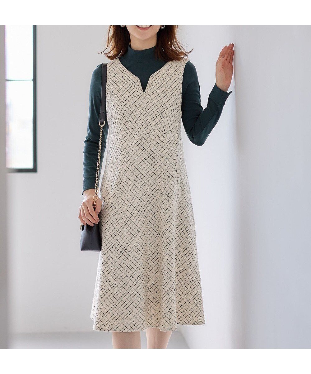 【エニィ スィス/any SiS】の【美人百花掲載】シックツイーディ ワンピース 人気、トレンドファッション・服の通販 founy(ファニー) 　雑誌掲載アイテム　Magazine Picks & Fashion Features　ファッション雑誌　Fashion Magazines　ビジンヒャッカ　美人百花　ファッション　Fashion　レディースファッション　Fashion for Women　スカート　Skirts　インナー　Innerwear　クラシック　Classic, Timeless Style　コンパクト　Compact, Small Size　スリーブ　Sleeve, Long Sleeve / Short Sleeve　雑誌　Magazine, Fashion Magazine　ツイード　Twill, Twill Weave　トレンド　Trend, Trending Now　2月号　February Issue, Feb. Edition　バランス　Balance, Style Balance　フレア　Flare, Flared　モノトーン　Monotone, Black and White　A/W・秋冬　Autumn/Winter　エレガント 上品　Elegant　 other-1|ID: prp329100004747270 ipo3291000000034324072