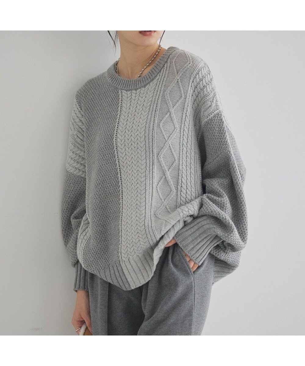 【アースミュージックアンドエコロジー/earth music&ecology】の【洗濯機洗い可】アンチピリングC/Aパッチワークケーブルニット インテリア・キッズ・メンズ・レディースファッション・服の通販 founy(ファニー) 　ファッション　Fashion　レディースファッション　Fashion for Women　トップス・カットソー　Cut & Sew Tops　ニット　Knit Tops & Sweaters　セーター　Sweater, Knitwear　フォルム　Silhouette, Form　ポケット　Pocket, Pocket Detail　ロング　Long, Long-Length　洗える　Machine Washable　A/W・秋冬　Autumn/Winter　杢グレー|ID: prp329100004748697 ipo3291000000034496398