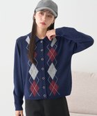 【アースミュージックアンドエコロジー/earth music&ecology】の襟付きアーガイルニットカーディガン ネイビー|ID: prp329100004748718 ipo3291000000034338513