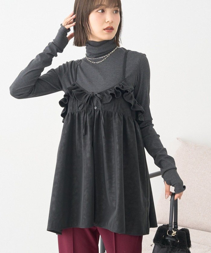 【アースミュージックアンドエコロジー/earth music&ecology】のフェイクレザーキャミチュニック インテリア・キッズ・メンズ・レディースファッション・服の通販 founy(ファニー) https://founy.com/ ファッション Fashion レディースファッション Fashion for Women アウター Coat / Outerwear Collection トップス・カットソー Cut & Sew Tops キャミソール&ノースリーブ Camisoles & Sleeveless Tops ベスト&ジレ / 重ね着スタイル Vests & Gilets おすすめ Recommended / Our Picks カットソー Cut and Sewn Top キャミソール Camisole, Spaghetti Strap Top タートルネック Turtleneck, High Neck チュニック Tunic, Long Top トレンド Trend, Trending Now フェイクレザー Faux Leather, PU Leather フォルム Silhouette, Form フリル Frill, Ruffle フレア Flare, Flared プレーン Plain, Simple ベスト Vest, Waistcoat ポケット Pocket, Pocket Detail リボン Ribbon, Bow A/W・秋冬 Autumn/Winter |ID: prp329100004748745 ipo3291000000035632470