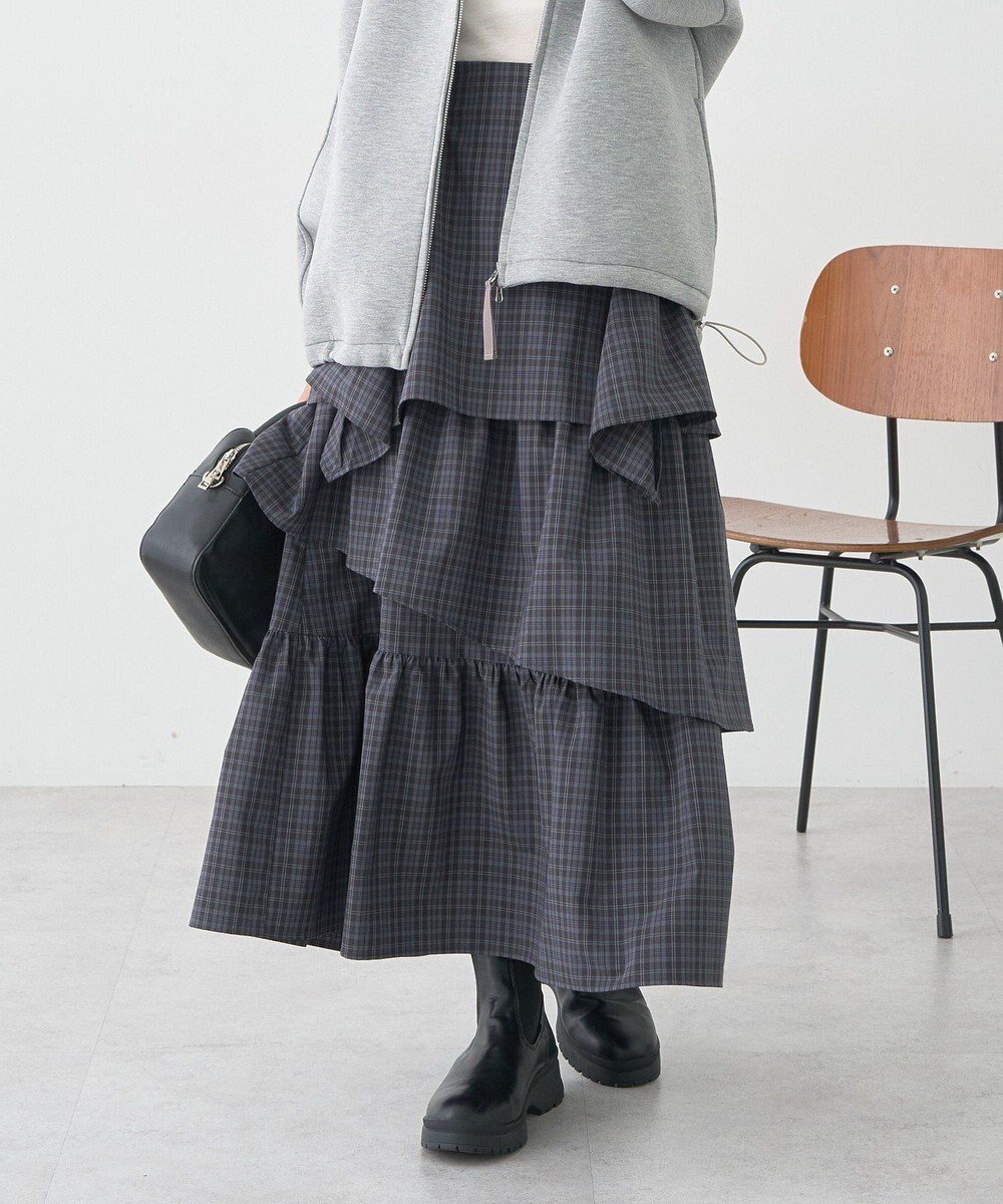 【アースミュージックアンドエコロジー/earth music&ecology】のハイウエストランダムティアードチェックスカート インテリア・キッズ・メンズ・レディースファッション・服の通販 founy(ファニー) ファッション Fashion レディースファッション Fashion for Women スカート Skirts ギャザー Gathered, Ruffled ジャケット Jacket, Outerwear チェック Check, Plaid, Tartan ポケット Pocket, Pocket Detail ランダム Random, Irregular A/W・秋冬 Autumn/Winter Check Gray|ID: prp329100004748754 ipo3291000000034338672
