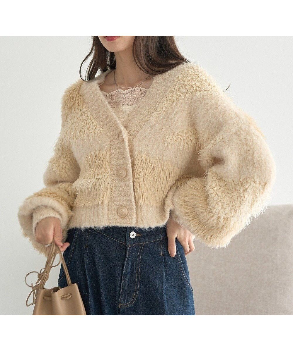 【アースミュージックアンドエコロジー/earth music&ecology】のポンポンヤーンミックスインターシャカーディガン インテリア・キッズ・メンズ・レディースファッション・服の通販 founy(ファニー) 　ファッション　Fashion　レディースファッション　Fashion for Women　トップス・カットソー　Cut & Sew Tops　カーディガン・羽織り　Layered Style Cardigans　おすすめ　Recommended / Our Picks　アクセサリー　Fashion Accessories　カーディガン　Cardigan, Knitwear　タートルネック　Turtleneck, High Neck　ボーダー　Border, Stripe　ポケット　Pocket, Pocket Detail　A/W・秋冬　Autumn/Winter　Light Beige|ID: prp329100004748755 ipo3291000000034338675