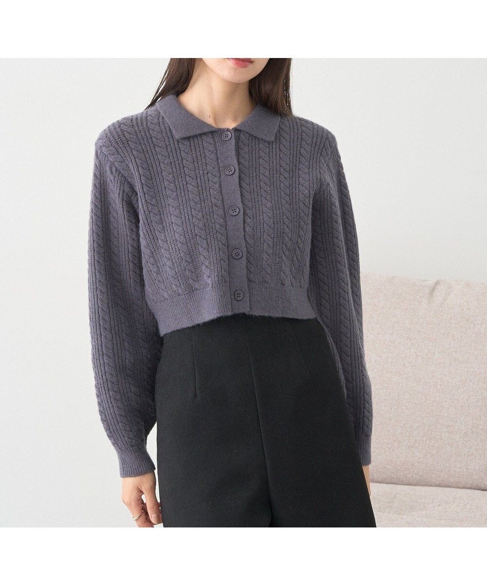 【アースミュージックアンドエコロジー/earth music&ecology】の襟付きケーブルニットジャケット インテリア・キッズ・メンズ・レディースファッション・服の通販 founy(ファニー) 　ファッション　Fashion　レディースファッション　Fashion for Women　アウター　Coat / Outerwear Collection　レディースジャケット・軽アウター　Jackets　おすすめ　Recommended / Our Picks　ジャケット　Jacket, Outerwear　トレンド　Trend, Trending Now　バランス　Balance, Style Balance　フォルム　Silhouette, Form　ボトム　Bottoms, Lower Wear　ポケット　Pocket, Pocket Detail　ワイド　Wide, Wide Fit　Charcoal Gray|ID: prp329100004748759 ipo3291000000035699207