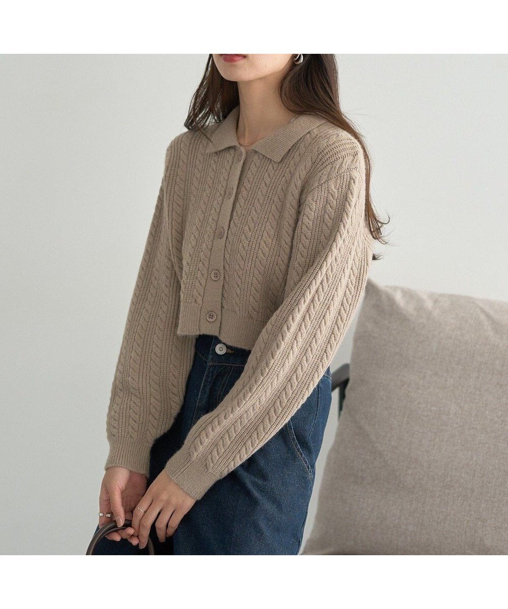 【アースミュージックアンドエコロジー/earth music&ecology】の襟付きケーブルニットジャケット インテリア・キッズ・メンズ・レディースファッション・服の通販 founy(ファニー) 　ファッション　Fashion　レディースファッション　Fashion for Women　アウター　Coat / Outerwear Collection　レディースジャケット・軽アウター　Jackets　おすすめ　Recommended / Our Picks　ジャケット　Jacket, Outerwear　トレンド　Trend, Trending Now　バランス　Balance, Style Balance　フォルム　Silhouette, Form　ボトム　Bottoms, Lower Wear　ポケット　Pocket, Pocket Detail　ワイド　Wide, Wide Fit　Mocha|ID: prp329100004748759 ipo3291000000035699210
