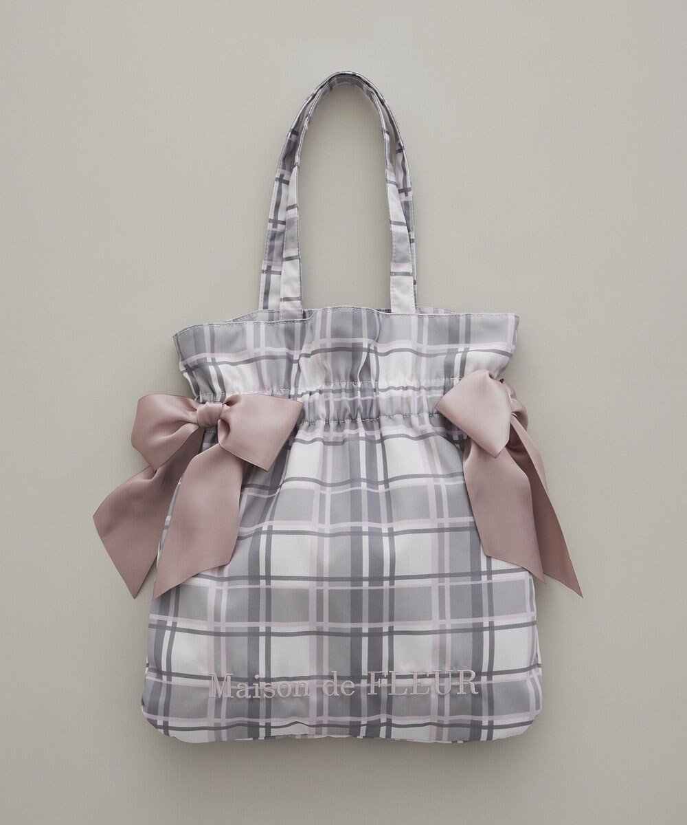 【メゾンドフルール/Maison de FLEUR】のチェックダブルリボントートバッグ 人気、トレンドファッション・服の通販 founy(ファニー) 　ファッション　Fashion　レディースファッション　Fashion for Women　バッグ　Bags　スマホ　Smartphone, Mobile Device　チェック　Check, Plaid, Tartan　プリント　Print, Printed Pattern　ポケット　Pocket, Pocket Detail　リボン　Ribbon, Bow　 other-1|ID: prp329100004748768 ipo3291000000034338722