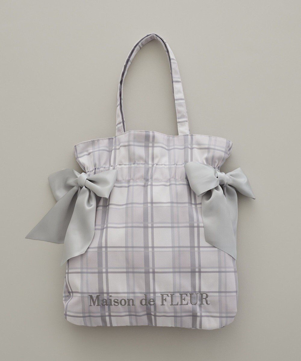 【メゾンドフルール/Maison de FLEUR】のチェックダブルリボントートバッグ インテリア・キッズ・メンズ・レディースファッション・服の通販 founy(ファニー) 　ファッション　Fashion　レディースファッション　Fashion for Women　バッグ　Bags　スマホ　Smartphone, Mobile Device　チェック　Check, Plaid, Tartan　プリント　Print, Printed Pattern　ポケット　Pocket, Pocket Detail　リボン　Ribbon, Bow　Pink|ID: prp329100004748768 ipo3291000000034338724