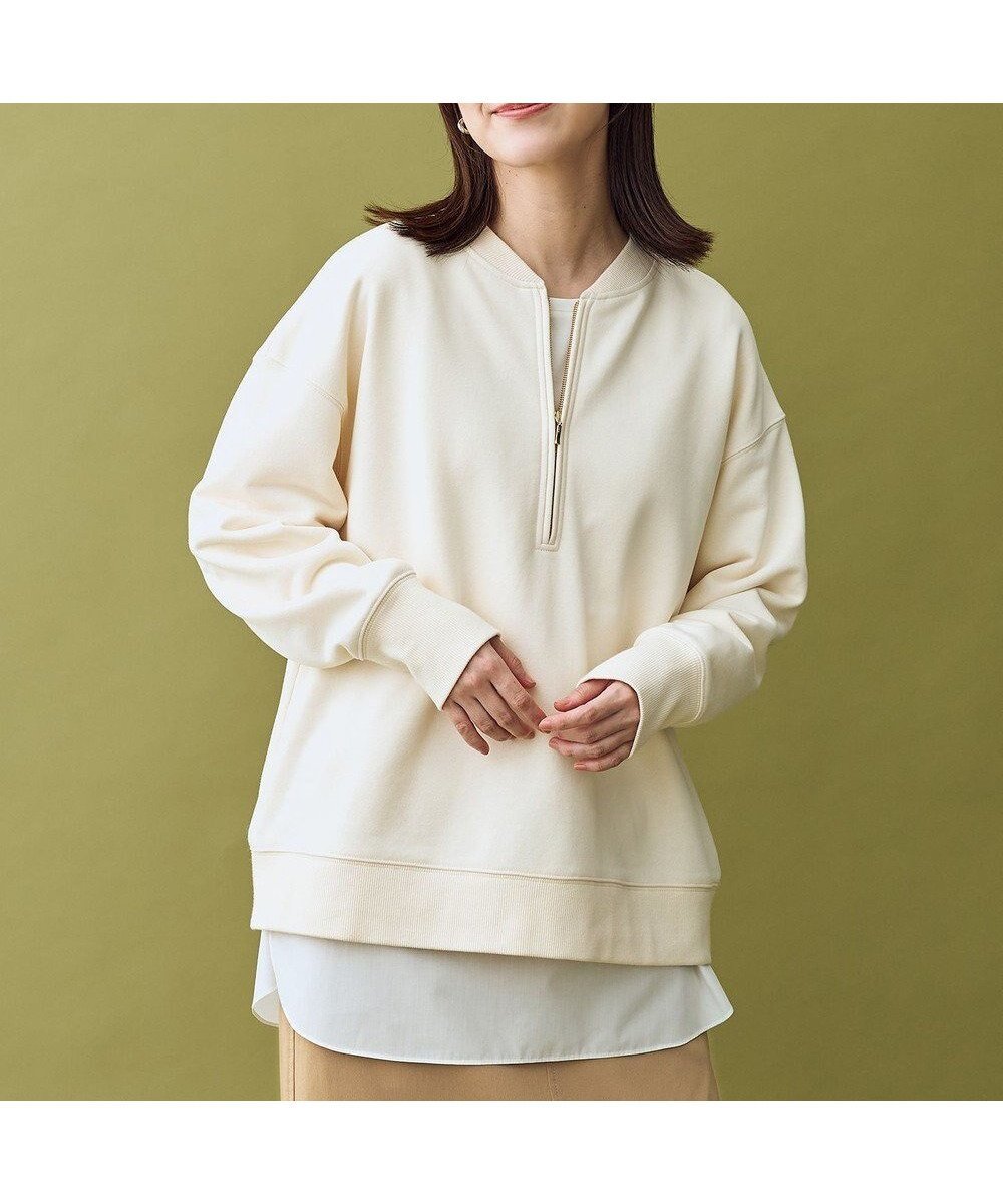 【エニー/ANY】のハーフジップスウェット インテリア・キッズ・メンズ・レディースファッション・服の通販 founy(ファニー) 　ファッション　Fashion　レディースファッション　Fashion for Women　トップス・カットソー　Cut & Sew Tops　レディースパーカー・カジュアルフーディー　Casual Hoodies & Sweatshirts　スウェット・クルーネックトップス　Sweatshirts & Crewnecks / Relaxed Fit Sweat Tops　洗える　Machine Washable　カーゴパンツ　Cargo Pants, Utility Pants　吸水　Absorbent, Quick-Dry　ジップ　Zip, Zipper　スウェット / スエット　Sweatshirt, Sweatwear　スラックス　Slacks, Dress Pants　タートルネック　Turtleneck, High Neck　デニム　Denim, Jeans Material　ベーシック　Basic, Essential　ロング　Long, Long-Length　A/W・秋冬　Autumn/Winter　おすすめ　Recommended / Our Picks　エクリュ|ID: prp329100004750297 ipo3291000000034348346