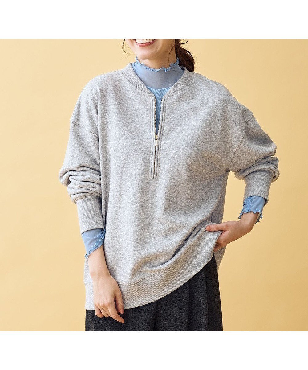 【エニー/ANY】のハーフジップスウェット インテリア・キッズ・メンズ・レディースファッション・服の通販 founy(ファニー) 　ファッション　Fashion　レディースファッション　Fashion for Women　トップス・カットソー　Cut & Sew Tops　レディースパーカー・カジュアルフーディー　Casual Hoodies & Sweatshirts　スウェット・クルーネックトップス　Sweatshirts & Crewnecks / Relaxed Fit Sweat Tops　洗える　Machine Washable　カーゴパンツ　Cargo Pants, Utility Pants　吸水　Absorbent, Quick-Dry　ジップ　Zip, Zipper　スウェット / スエット　Sweatshirt, Sweatwear　スラックス　Slacks, Dress Pants　タートルネック　Turtleneck, High Neck　デニム　Denim, Jeans Material　ベーシック　Basic, Essential　ロング　Long, Long-Length　A/W・秋冬　Autumn/Winter　おすすめ　Recommended / Our Picks　ライトグレー|ID: prp329100004750297 ipo3291000000034464991