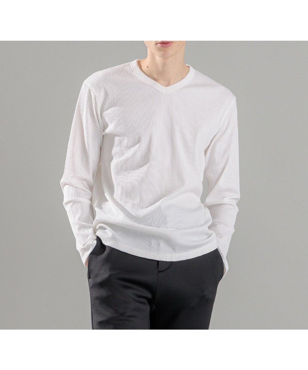 【ジョゼフ オム/JOSEPH HOMME / MEN】のテックリブジャージー Vネックカットソー インテリア・キッズ・メンズ・レディースファッション・服の通販 founy(ファニー) 　ファッション　Fashion　メンズファッション　Fashion for Men　トップス・カットソー　Cut & Sew Tops　メンズシャツ　Shirts　カットソー　Cut and Sewn Top　ジャケット　Jacket, Outerwear　ベーシック　Basic, Essential　レギュラー　Regular, Standard Fit　エレガント 上品　Elegant　夏　Summer　春　Spring　S/S・春夏　SS, Spring/Summer, Warm Season　無地　Plain, Solid Color　長袖　Long Sleeve, Full Sleeve　ホワイト系|ID: prp329100004751238 ipo3291000000034355038