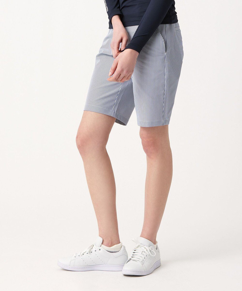 【23区 ゴルフ/NIJYUSANKU GOLF】の【WOMEN】ストライプ柄 ショートパンツ インテリア・キッズ・メンズ・レディースファッション・服の通販 founy(ファニー) 　ファッション　Fashion　レディースファッション　Fashion for Women　パンツ　Pants & Trousers　ショートパンツ・ハーフパンツ　High-Waisted & Relaxed Shorts　サッカー　Seersucker, Summer Fabric　ショート　Short, Short Length　ストライプ　Stripe, Striped Pattern　ベーシック　Basic, Essential　ポケット　Pocket, Pocket Detail　ラウンド　Round, Round Neck　夏　Summer　春　Spring　S/S・春夏　SS, Spring/Summer, Warm Season　ブルー系2|ID: prp329100004751253 ipo3291000000034355118