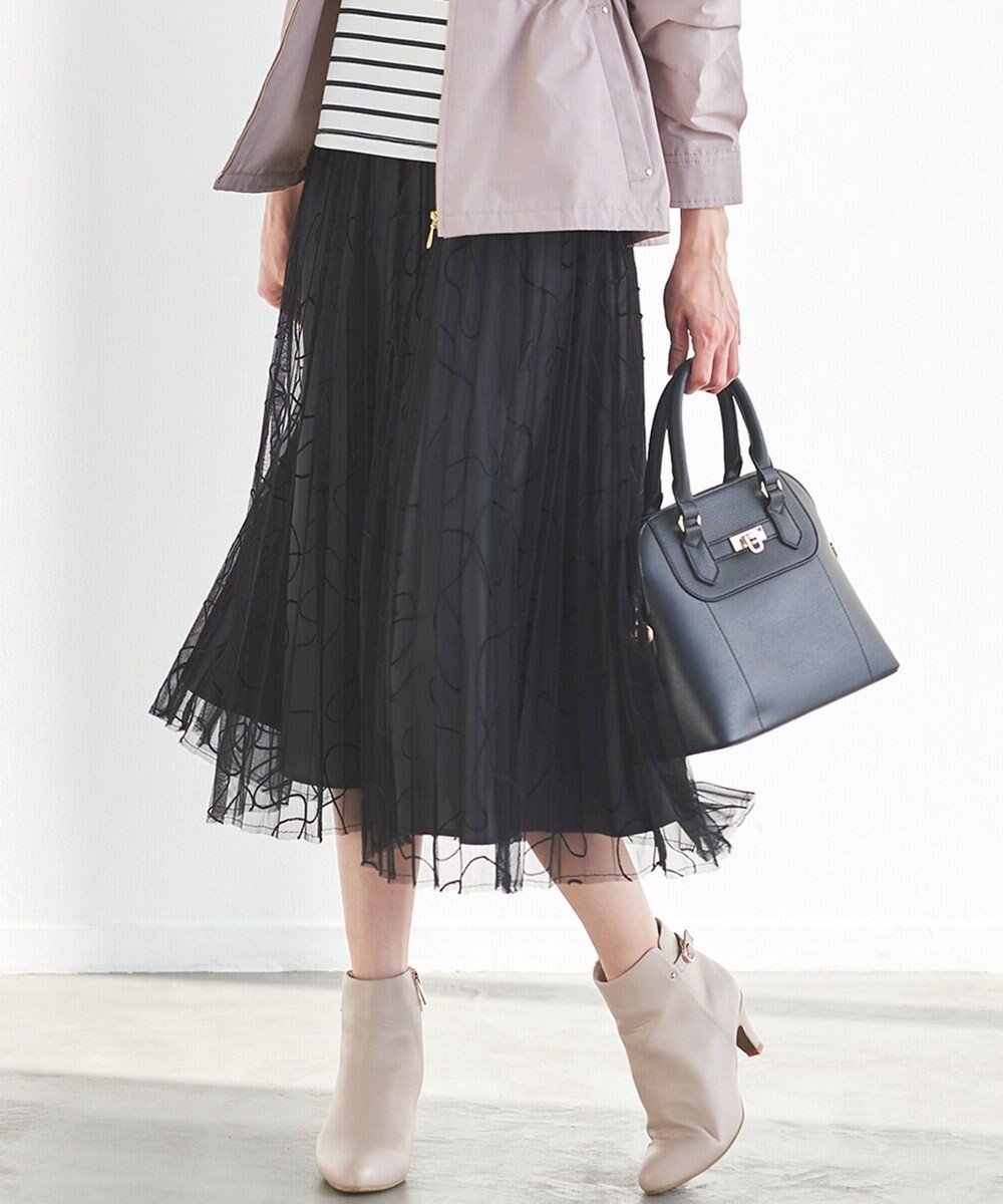 【エニィ スィス/any SiS】のラインアートプリーツ スカート インテリア・キッズ・メンズ・レディースファッション・服の通販 founy(ファニー) ファッション Fashion レディースファッション Fashion for Women スカート Skirts プリーツスカート / 上品フェミニンスタイル Pleated Skirts サテン Satin, Glossy Fabric チュール Tulip, Tulip Motif プリーツ Pleats, Pleated ミドル Middle Length, Mid Height 夏 Summer 春 Spring S/S・春夏 SS, Spring/Summer, Warm Season 楽ちん Easy Fit, Comfortable 無地 Plain, Solid Color ブラック|ID: prp329100004751266 ipo3291000000034355281