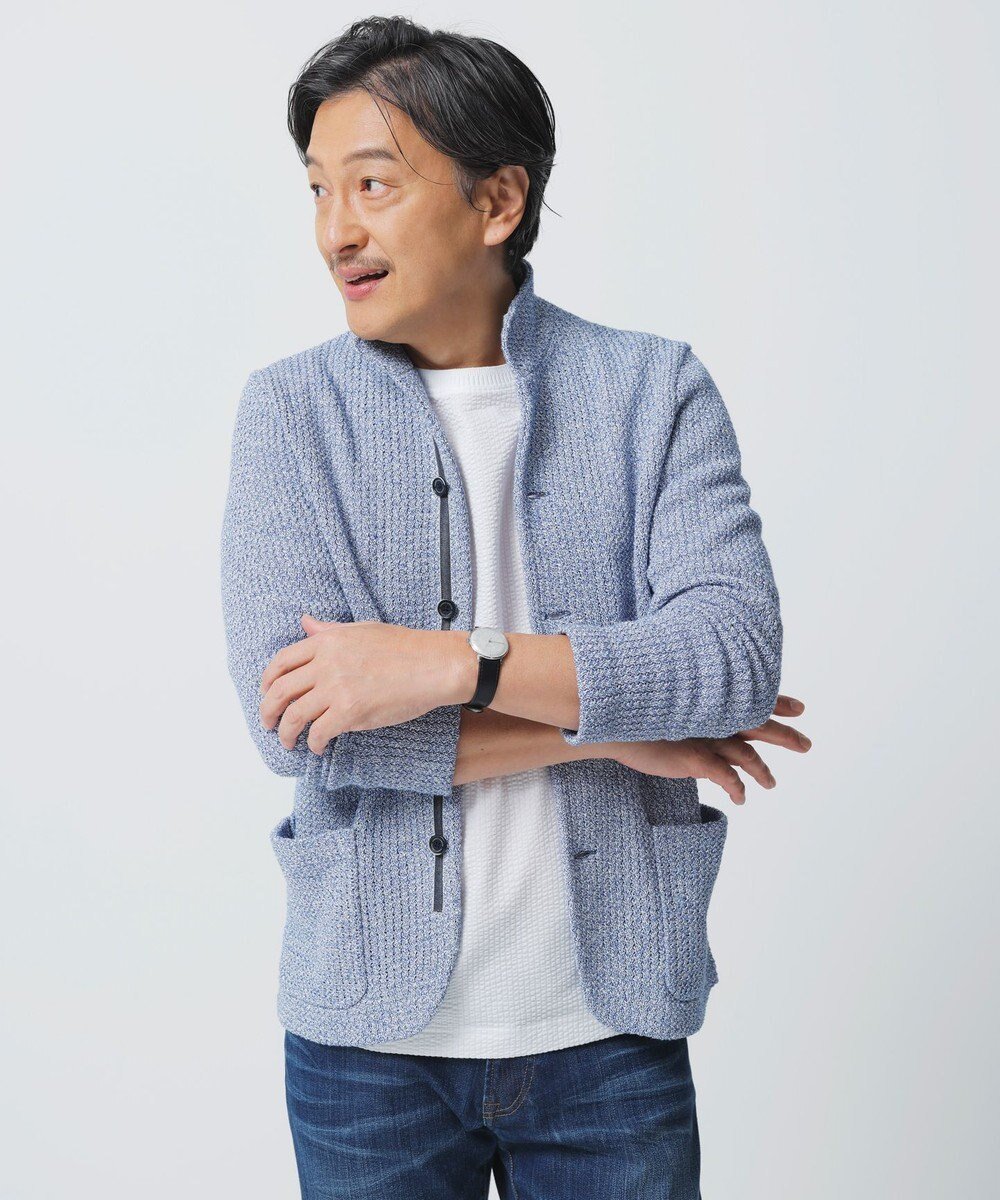 【ジョセフ アブード/JOSEPH ABBOUD / MEN】の【和紙使用エコ素材/日本素材/軽量/通気性/速乾性】和紙ムリネ ニット ジャケット インテリア・キッズ・メンズ・レディースファッション・服の通販 founy(ファニー) 　ファッション　Fashion　メンズファッション　Fashion for Men　トップス・カットソー　Cut & Sew Tops　ニット・セーター / 定番トップス　Knit Tops & Sweaters　春　Spring　軽量　Lightweight, Ultra Light　ジャケット　Jacket, Outerwear　セーター　Sweater, Knitwear　S/S・春夏　SS, Spring/Summer, Warm Season　夏　Summer　ブルー系|ID: prp329100004751993 ipo3291000000034364569