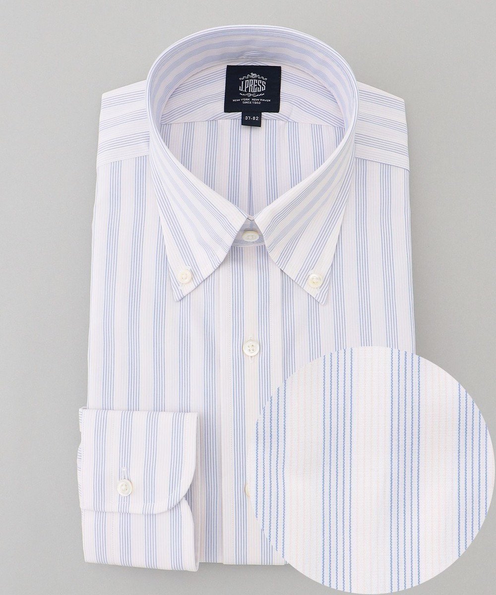 【ジェイ プレス/J.PRESS / MEN】の【PREMIUM PLEATS / 形態安定】ダッパーストライプシャツ / B.D. インテリア・キッズ・メンズ・レディースファッション・服の通販 founy(ファニー) 　ファッション　Fashion　メンズファッション　Fashion for Men　トップス・カットソー　Cut & Sew Tops　メンズシャツ　Shirts　カフス　Cuff Design　スーピマ　Supima, Premium Cotton　ドレス　Dress, One-Piece　定番　Standard, Basic Item　プリーツ　Pleats, Pleated　プレミアム　Premium, High-End　メンズ　Men's, Menswear　A/W・秋冬　Autumn/Winter　S/S・春夏　SS, Spring/Summer, Warm Season　夏　Summer　ビジネス 仕事 通勤　Business / Work / Commuting　サックスブルー系1|ID: prp329100004752007 ipo3291000000035660950