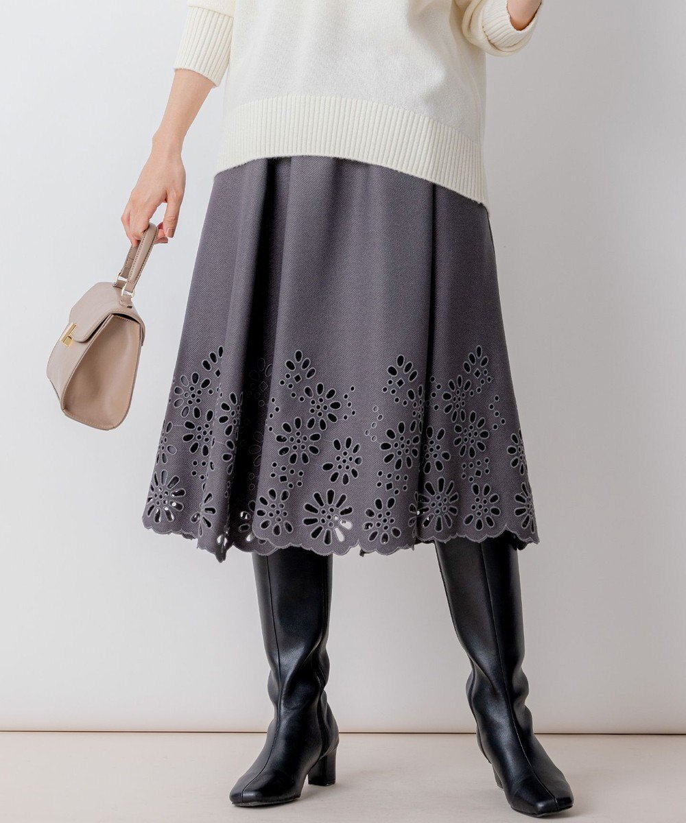 【組曲/KUMIKYOKU】のウォームレース スカート インテリア・キッズ・メンズ・レディースファッション・服の通販 founy(ファニー) ファッション Fashion レディースファッション Fashion for Women スカート Skirts アイレット Eyelet Lace ウォーム Warm Fabric ギャザー Gathered, Ruffled クラシカル Classical, Vintage-Inspired フレア Flare, Flared フレンチ French, French Style ミックス Mix, Mixed Style レース Lace, Lace Fabric A/W・秋冬 Autumn/Winter グレー系|ID: prp329100004752999 ipo3291000000034377596
