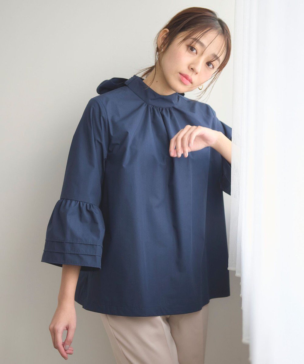 【フェルゥ/Feroux】の【洗える・2WAY】リボンタイチュニック ブラウス インテリア・キッズ・メンズ・レディースファッション・服の通販 founy(ファニー) 　ファッション　Fashion　レディースファッション　Fashion for Women　トップス・カットソー　Cut & Sew Tops　シャツ・ブラウス・オフィスカジュアル　Elegant Blouses & Button-Ups　スリーブ　Sleeve, Long Sleeve / Short Sleeve　チュニック　Tunic, Long Top　デニム　Denim, Jeans Material　フレア　Flare, Flared　リボン　Ribbon, Bow　夏　Summer　春　Spring　S/S・春夏　SS, Spring/Summer, Warm Season　洗える　Machine Washable　ネイビー系|ID: prp329100004753004 ipo3291000000034377733