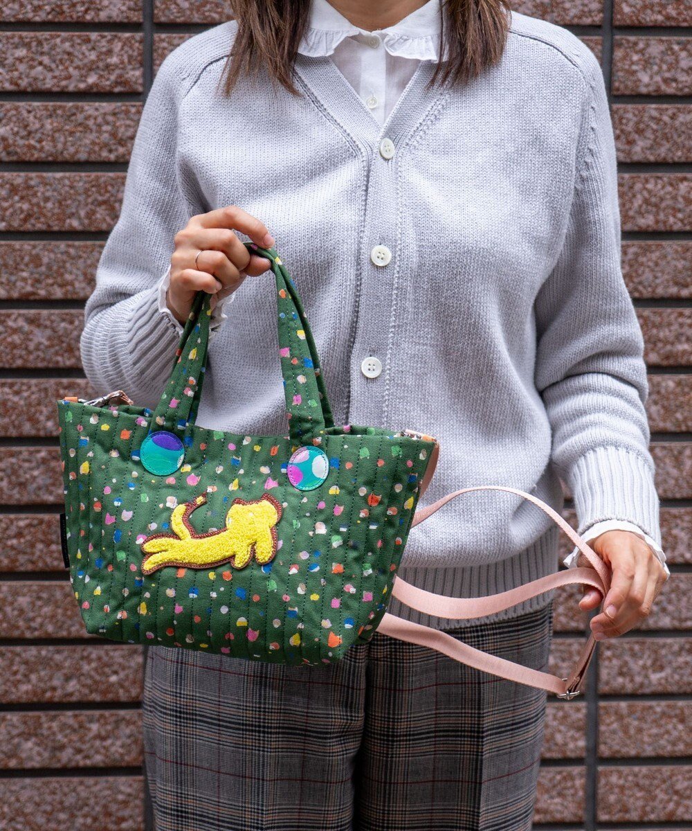 【ツモリチサト キャリー/tsumori chisato CARRY】のきらネコてんてん ハンドバッグ 2way ショルダーバッグ インテリア・キッズ・メンズ・レディースファッション・服の通販 founy(ファニー) 　ファッション　Fashion　レディースファッション　Fashion for Women　バッグ　Bags　キルティング　Quilted, Quilting　ネコ　Cat, Feline Motif　旅行　Travel　グリーン|ID: prp329100004753007 ipo3291000000034377788