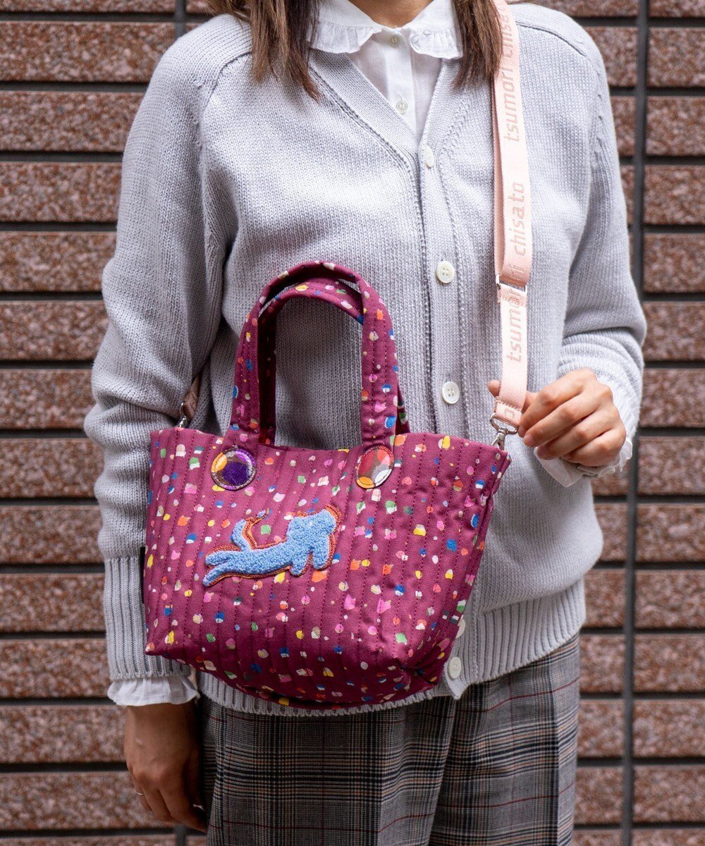 【ツモリチサト キャリー/tsumori chisato CARRY】のきらネコてんてん ハンドバッグ 2way ショルダーバッグ インテリア・キッズ・メンズ・レディースファッション・服の通販 founy(ファニー) 　ファッション　Fashion　レディースファッション　Fashion for Women　バッグ　Bags　キルティング　Quilted, Quilting　ネコ　Cat, Feline Motif　旅行　Travel　ボルドー|ID: prp329100004753007 ipo3291000000034377789