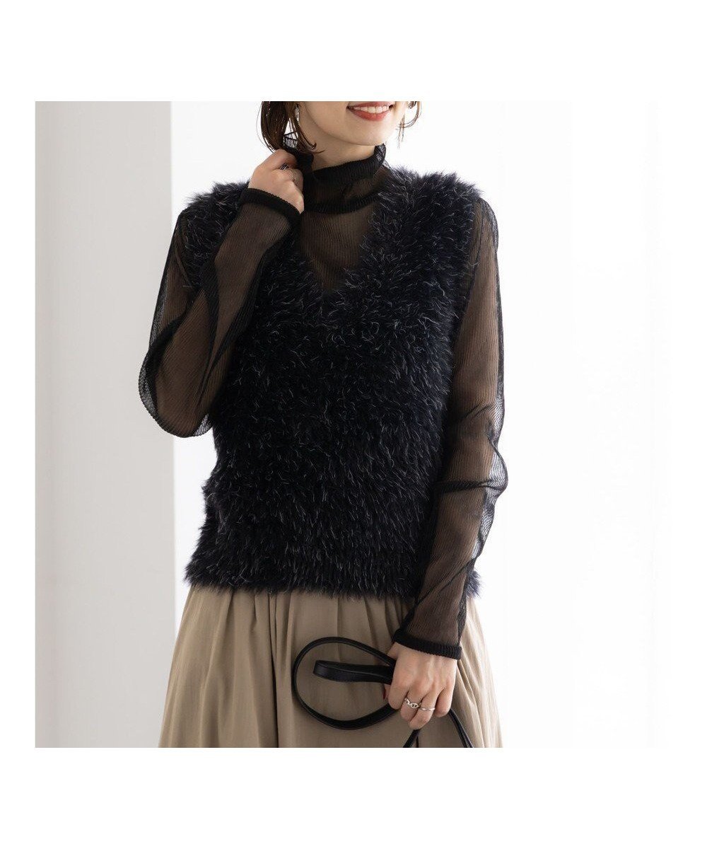 【テチチ/Te chichi】のシャギーヤーンVネックベスト インテリア・キッズ・メンズ・レディースファッション・服の通販 founy(ファニー) 　ファッション　Fashion　レディースファッション　Fashion for Women　アウター　Coat / Outerwear Collection　トップス・カットソー　Cut & Sew Tops　ニット　Knit Tops & Sweaters　ベスト&ジレ / 重ね着スタイル　Vests & Gilets　Vネックトップス　V-Neck Tops / V-Cut Neckline Shirts　ショート　Short, Short Length　セーター　Sweater, Knitwear　ベスト　Vest, Waistcoat　夏　Summer　S/S・春夏　SS, Spring/Summer, Warm Season　A/W・秋冬　Autumn/Winter　ブラック|ID: prp329100004753008 ipo3291000000034377823