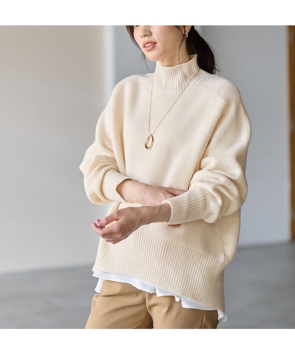 【エニー/ANY】の【LEE掲載】ハイネックウィンターニット インテリア・キッズ・メンズ・レディースファッション・服の通販 founy(ファニー) 　雑誌掲載アイテム　Magazine Picks & Fashion Features　ファッション雑誌　Fashion Magazines　リー　LEE　ファッション　Fashion　レディースファッション　Fashion for Women　トップス・カットソー　Cut & Sew Tops　ニット　Knit Tops & Sweaters　おすすめ　Recommended / Our Picks　ストレッチ　Stretch, Stretchy Fabric　スラックス　Slacks, Dress Pants　スリット　Slit, Slit Detail　セーター　Sweater, Knitwear　ハイネック　High Neck, Mock Neck　ボトム　Bottoms, Lower Wear　ワンポイント　One Point, Statement Accent　エレガント 上品　Elegant　洗える　Machine Washable　A/W・秋冬　Autumn/Winter　雑誌　Magazine, Fashion Magazine　エクリュ|ID: prp329100004753034 ipo3291000000034377942