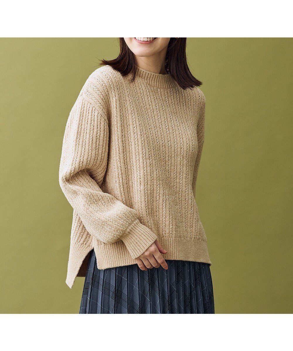 【エニー/ANY】のレーシーモールニット インテリア・キッズ・メンズ・レディースファッション・服の通販 founy(ファニー) 　ファッション　Fashion　レディースファッション　Fashion for Women　トップス・カットソー　Cut & Sew Tops　ニット　Knit Tops & Sweaters　洗える　Machine Washable　スリット　Slit, Slit Detail　セーター　Sweater, Knitwear　タートルネック　Turtleneck, High Neck　フェザー　Feather, Feather Detail　モックネック　Mock Neck, Short Turtleneck　A/W・秋冬　Autumn/Winter　エレガント 上品　Elegant　ライトベージュ|ID: prp329100004753036 ipo3291000000034377951