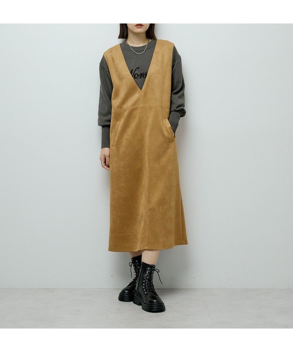 【グリーンパークス/Green Parks】のなめらかタッチスウェード調ジャンパースカート インテリア・キッズ・メンズ・レディースファッション・服の通販 founy(ファニー) 　ファッション　Fashion　レディースファッション　Fashion for Women　スカート　Skirts　おすすめ　Recommended / Our Picks　なめらか　Smooth, Silky Texture　スマート　Smart, Elegant　ポケット　Pocket, Pocket Detail　洗える　Machine Washable　A/W・秋冬　Autumn/Winter　Camel|ID: prp329100004753037 ipo3291000000035542667