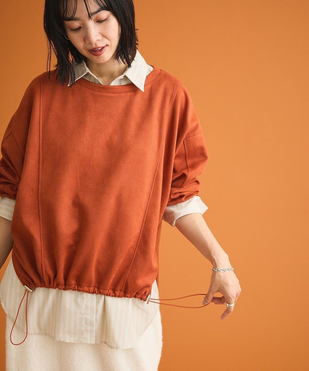 【グリーンパークス/Green Parks】のなめらかタッチスウェード調ドロストプルオーハ インテリア・キッズ・メンズ・レディースファッション・服の通販 founy(ファニー) 　ファッション　Fashion　レディースファッション　Fashion for Women　トップス・カットソー　Cut & Sew Tops　シャツ・ブラウス・オフィスカジュアル　Elegant Blouses & Button-Ups　ロングTシャツ・Tシャツ　Longline T-Shirts & Tees　カットソー・ベーシックTシャツ　Cut-and-Sewn Tops / Stretch Tees & Basics　おすすめ　Recommended / Our Picks　なめらか　Smooth, Silky Texture　カットソー　Cut and Sewn Top　シンプル　Simple, Minimal　ボトム　Bottoms, Lower Wear　ポケット　Pocket, Pocket Detail　洗える　Machine Washable　A/W・秋冬　Autumn/Winter　Orange|ID: prp329100004753038 ipo3291000000034377961