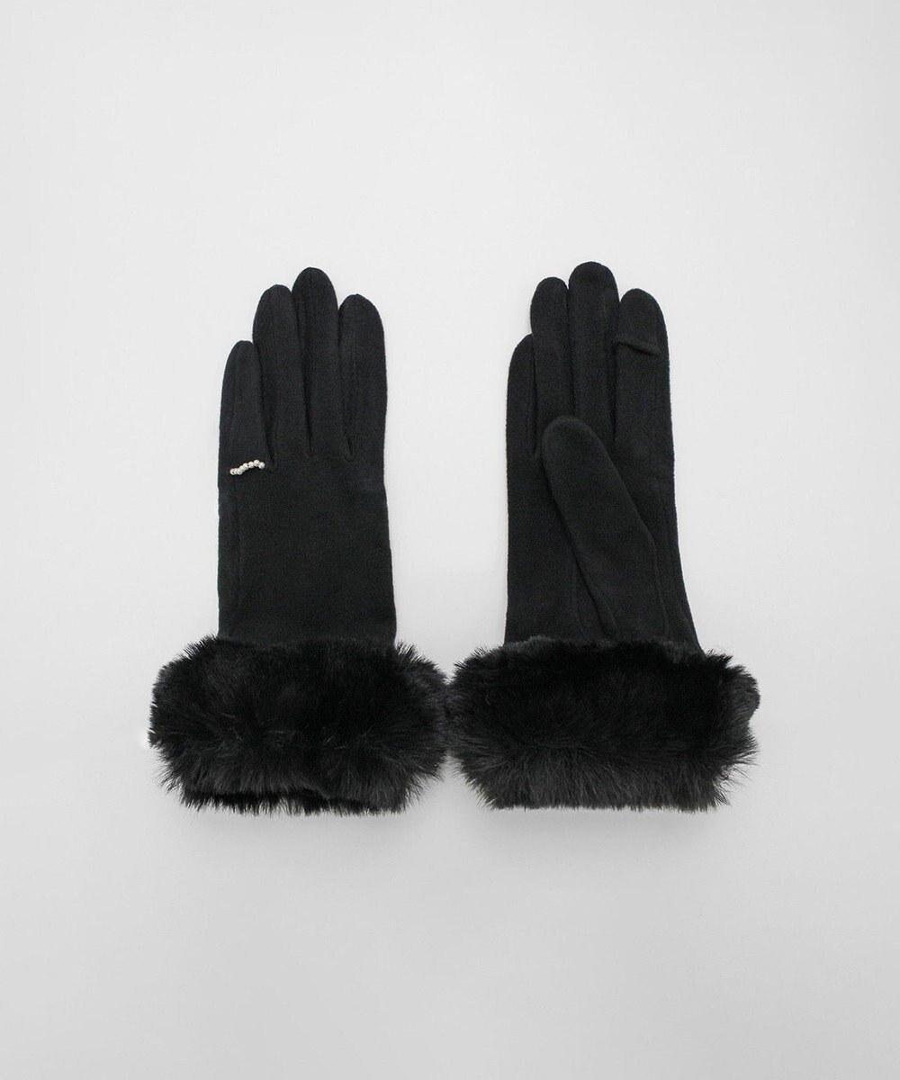 【オルクベット/ORuKuBET】の【オンワード・クローゼット限定】パールリング風エコファージャージグローブ (WOMEN)【スクワラン加工 / 抗菌機能・タッチパネル対応】 インテリア・キッズ・メンズ・レディースファッション・服の通販 founy(ファニー) 　ファッション　Fashion　レディースファッション　Fashion for Women　手袋　Gloves & Mittens　なめらか　Smooth, Silky Texture　スマート　Smart, Elegant　スリット　Slit, Slit Detail　パール　Pearl, Pearl Accent　フェイクファー　Faux Fur, Imitation Fur　抗菌　Antibacterial, Bacteria-Resistant　A/W・秋冬　Autumn/Winter　ブラック|ID: prp329100004754076 ipo3291000000035633748