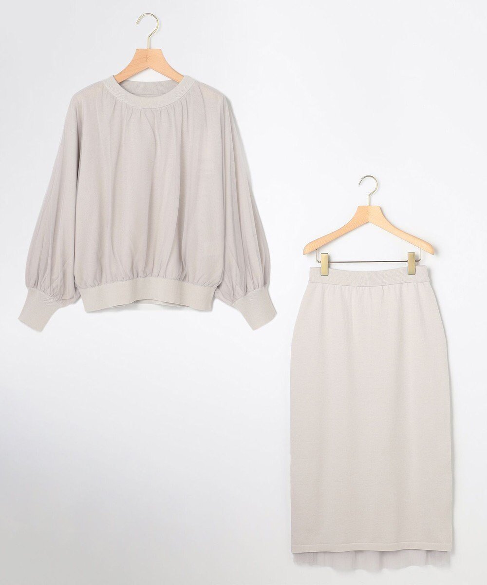 【組曲/KUMIKYOKU】の【先行予約】チュールニット×リバーシブルスカート セット インテリア・キッズ・メンズ・レディースファッション・服の通販 founy(ファニー) ファッション Fashion レディースファッション Fashion for Women セットアップ Matching Sets スカート・ミニ/ミディ/マキシ Skirts / Mini, Midi & Maxi Skirts エレガント 上品 Elegant ギャザー Gathered, Ruffled シンプル Simple, Minimal ストレッチ Stretch, Stretchy Fabric スリット Slit, Slit Detail セットアップ Set-Up, Coordinated Outfit チュール Tulip, Tulip Motif バランス Balance, Style Balance フィット Fit, Slim Fit メッシュ Mesh, Net Fabric リバーシブル Reversible, Two-Sided ロング Long, Long-Length A/W・秋冬 Autumn/Winter 新作・新入荷 New Arrivals / New In おすすめ Recommended / Our Picks ライトグレー系|ID: prp329100004754132 ipo3291000000034388081