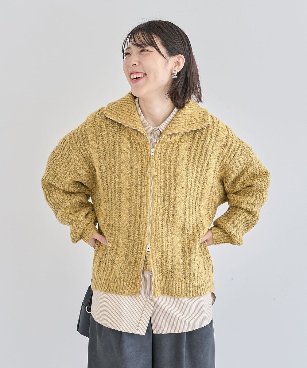 【グリーンパークス/Green Parks】の衿付きケーブルzipカーディガン インテリア・キッズ・メンズ・レディースファッション・服の通販 founy(ファニー) ファッション Fashion レディースファッション Fashion for Women トップス・カットソー Cut & Sew Tops カーディガン・羽織り Layered Style Cardigans おすすめ Recommended / Our Picks カーディガン Cardigan, Knitwear ジップアップ Zip-Up, Full Zip ハイネック High Neck, Mock Neck ボトム Bottoms, Lower Wear ポケット Pocket, Pocket Detail リラックス Relax, Relaxed Fit 畦 Ribbed Knit A/W・秋冬 Autumn/Winter Yellow|ID: prp329100004754238 ipo3291000000034388508