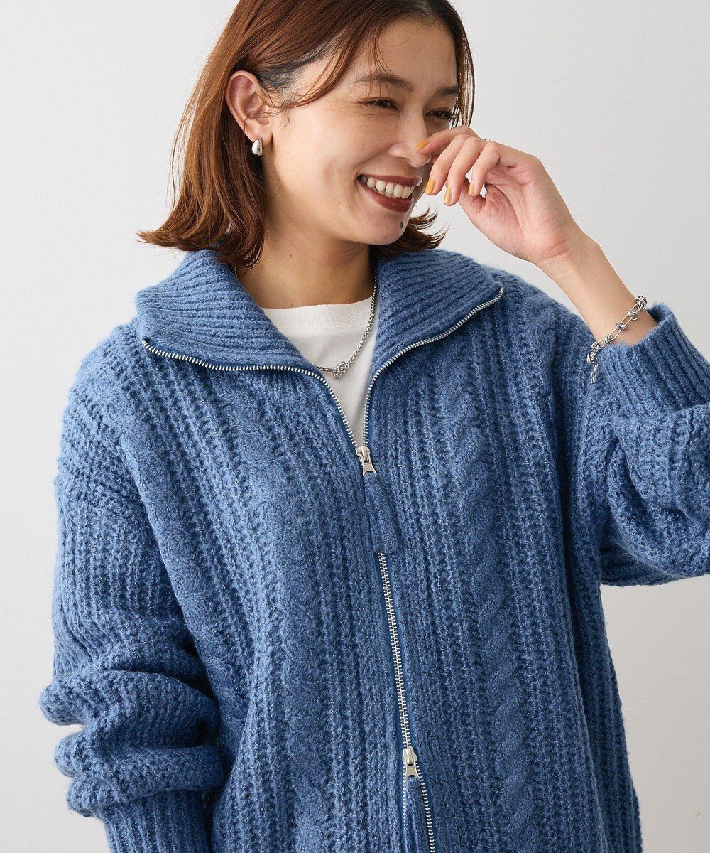 【グリーンパークス/Green Parks】の衿付きケーブルzipカーディガン インテリア・キッズ・メンズ・レディースファッション・服の通販 founy(ファニー) ファッション Fashion レディースファッション Fashion for Women トップス・カットソー Cut & Sew Tops カーディガン・羽織り Layered Style Cardigans おすすめ Recommended / Our Picks カーディガン Cardigan, Knitwear ジップアップ Zip-Up, Full Zip ハイネック High Neck, Mock Neck ボトム Bottoms, Lower Wear ポケット Pocket, Pocket Detail リラックス Relax, Relaxed Fit 畦 Ribbed Knit A/W・秋冬 Autumn/Winter Blue|ID: prp329100004754238 ipo3291000000034388509