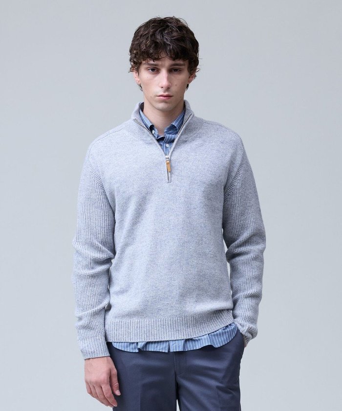 【ジェイ プレス/J.PRESS / MEN】のウール×カシミヤの上質素材【Cash Lamb s Wool】ハーフジップ ニット_25年モデル インテリア・キッズ・メンズ・レディースファッション・服の通販 founy(ファニー) https://founy.com/ ファッション Fashion メンズファッション Fashion for Men トップス・カットソー Cut & Sew Tops ニット・セーター / 定番トップス Knit Tops & Sweaters インナー Innerwear 秋 Autumn ショルダー Shoulder, Shoulder Strap ジャケット Jacket, Outerwear セーター Sweater, Knitwear 定番 Standard, Basic Item なめらか Smooth, Silky Texture バランス Balance, Style Balance フロント Front, Front Design ベーシック Basic, Essential 別注 Limited Edition, Custom Order メランジ Melange, Mixed Yarn ワッフル Waffle, Waffle Knit 冬 Winter / This Winter A/W・秋冬 Autumn/Winter エレガント 上品 Elegant |ID: prp329100004755498 ipo3291000000035606653