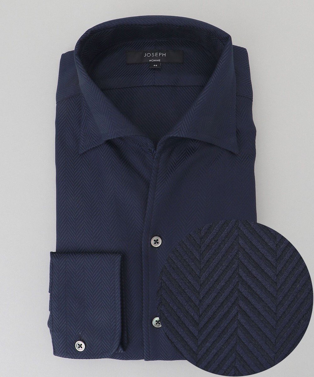 【ジョゼフ オム/JOSEPH HOMME / MEN】のツイルへリンボンクレイジー イタリアンカラードレスシャツ インテリア・キッズ・メンズ・レディースファッション・服の通販 founy(ファニー) 　ファッション　Fashion　メンズファッション　Fashion for Men　トップス・カットソー　Cut & Sew Tops　メンズシャツ　Shirts　おすすめ　Recommended / Our Picks　インド　Indian Textile　エレガント 上品　Elegant　ツイル　Twist, Twisted Detail　ドレス　Dress, One-Piece　夏　Summer　春　Spring　S/S・春夏　SS, Spring/Summer, Warm Season　ネイビー系|ID: prp329100004755502 ipo3291000000034398098