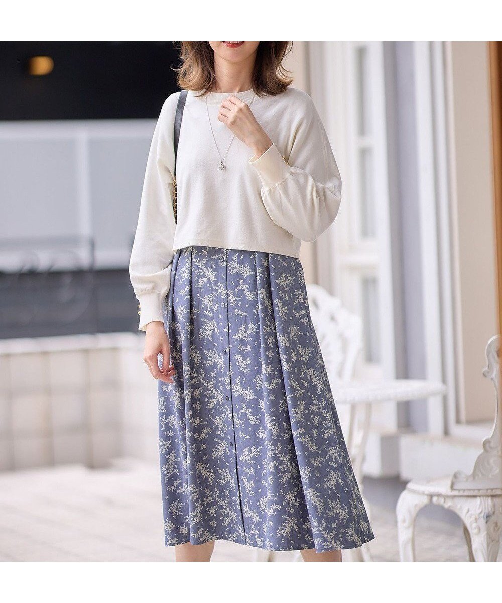 【エニィ スィス/any SiS】の【美人百花10月号掲載】ドルマンニット×プリントワンピース セット インテリア・キッズ・メンズ・レディースファッション・服の通販 founy(ファニー)  雑誌掲載アイテム Magazine Picks & Fashion Features ファッション雑誌 Fashion Magazines ビジンヒャッカ 美人百花 ファッション Fashion レディースファッション Fashion for Women ワンピース Dresses クラシック Classic, Timeless Style クロップド Cropped, Short Length 10月号 October Issue シャーリング Shirring, Ruched ストレッチ Stretch, Stretchy Fabric スリーブ Sleeve, Long Sleeve / Short Sleeve セットアップ Set-Up, Coordinated Outfit セパレート Separate, Two-Piece 雑誌 Magazine, Fashion Magazine 人気 Popular, Best Seller フィット Fit, Slim Fit フェミニン Feminine, Girly フレア Flare, Flared プリント Print, Printed Pattern ペチコート Petticoat, Underskirt A/W・秋冬 Autumn/Winter エレガント 上品 Elegant スモーキーブルー系×アイボリーニット|ID: prp329100004755531 ipo3291000000034398413