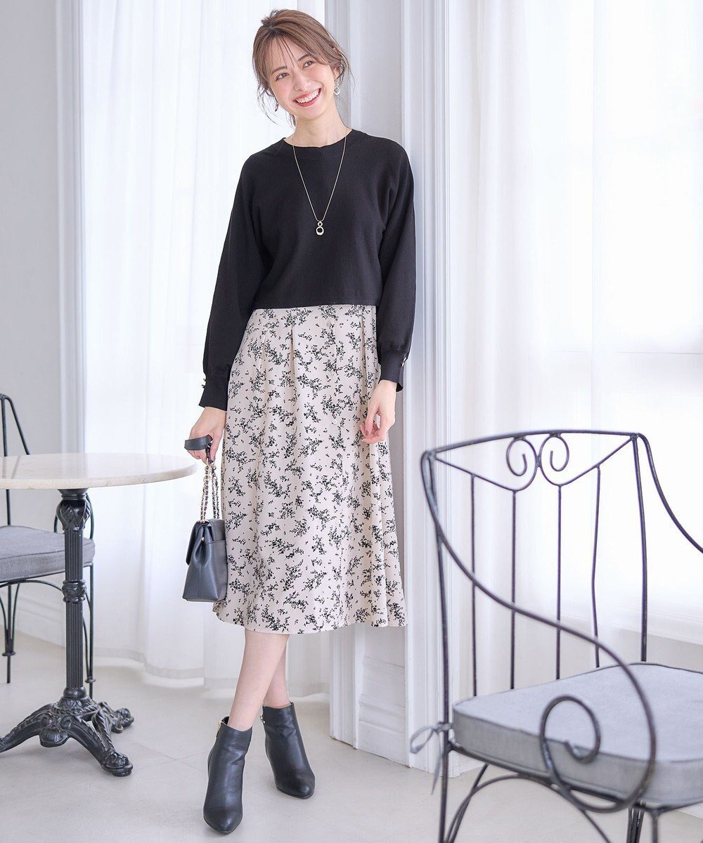 【エニィ スィス/any SiS】の【美人百花10月号掲載】ドルマンニット×プリントワンピース セット インテリア・キッズ・メンズ・レディースファッション・服の通販 founy(ファニー)  雑誌掲載アイテム Magazine Picks & Fashion Features ファッション雑誌 Fashion Magazines ビジンヒャッカ 美人百花 ファッション Fashion レディースファッション Fashion for Women ワンピース Dresses クラシック Classic, Timeless Style クロップド Cropped, Short Length 10月号 October Issue シャーリング Shirring, Ruched ストレッチ Stretch, Stretchy Fabric スリーブ Sleeve, Long Sleeve / Short Sleeve セットアップ Set-Up, Coordinated Outfit セパレート Separate, Two-Piece 雑誌 Magazine, Fashion Magazine 人気 Popular, Best Seller フィット Fit, Slim Fit フェミニン Feminine, Girly フレア Flare, Flared プリント Print, Printed Pattern ペチコート Petticoat, Underskirt A/W・秋冬 Autumn/Winter エレガント 上品 Elegant アイボリー系×ブラックニット|ID: prp329100004755531 ipo3291000000034398414