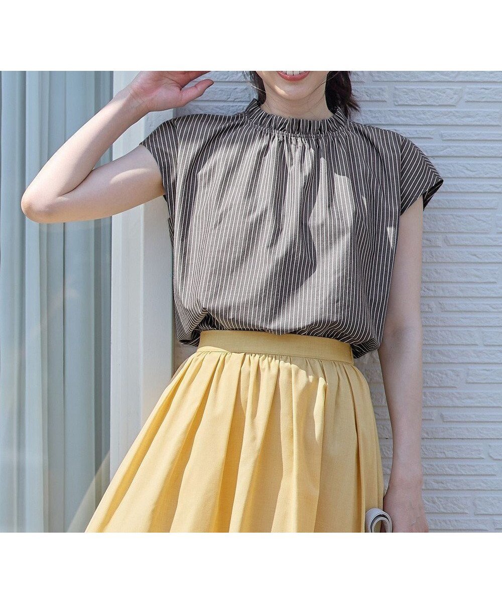 【エニー/ANY】の【抗菌防臭/速乾/手洗い可】エニィファンクション ノースリーブブラウス インテリア・キッズ・メンズ・レディースファッション・服の通販 founy(ファニー) 　ファッション　Fashion　レディースファッション　Fashion for Women　トップス・カットソー　Cut & Sew Tops　キャミソール&ノースリーブ　Camisoles & Sleeveless Tops　シャツ・ブラウス・オフィスカジュアル　Elegant Blouses & Button-Ups　インナー　Innerwear　春　Spring　洗える　Machine Washable　キャミソール　Camisole, Spaghetti Strap Top　抗菌　Antibacterial, Bacteria-Resistant　デニム　Denim, Jeans Material　ノースリーブ　Sleeveless, No-Sleeve　フリル　Frill, Ruffle　ベスト　Vest, Waistcoat　S/S・春夏　SS, Spring/Summer, Warm Season　おすすめ　Recommended / Our Picks　夏　Summer　ブラックストライプ|ID: prp329100004755554 ipo3291000000034398686