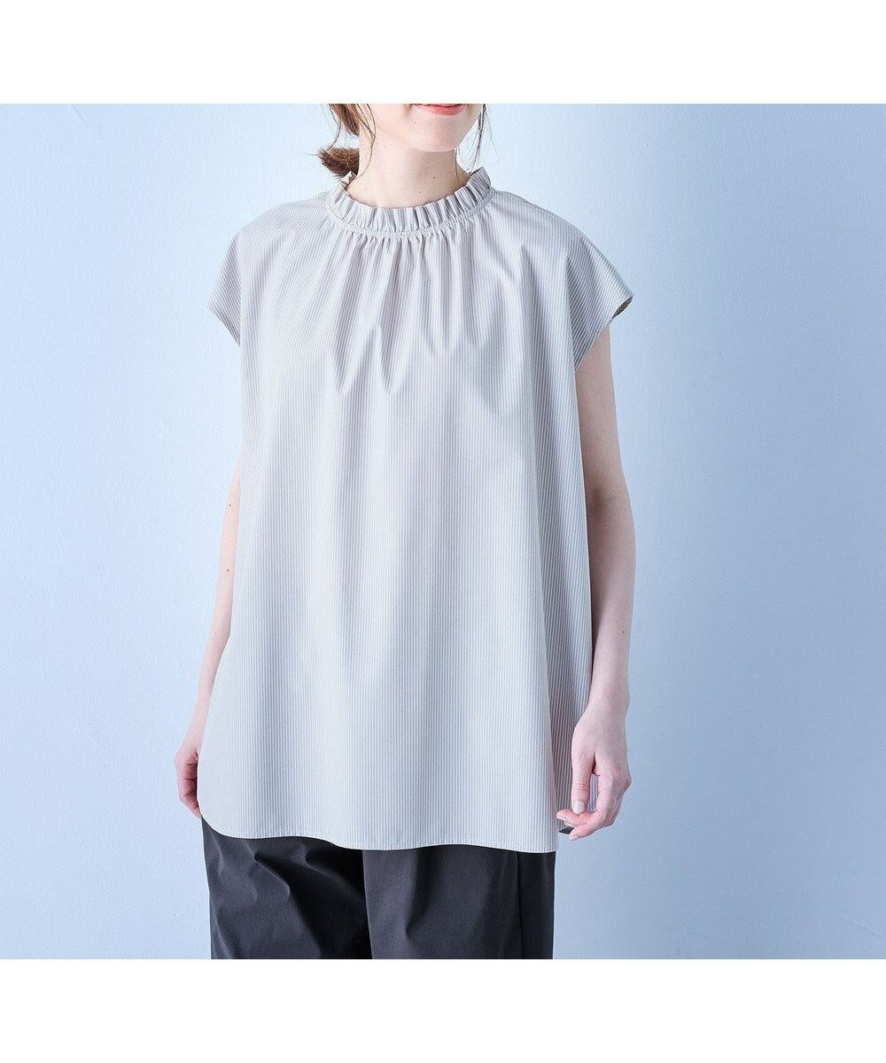 【エニー/ANY】の【抗菌防臭/速乾/手洗い可】エニィファンクション ノースリーブブラウス インテリア・キッズ・メンズ・レディースファッション・服の通販 founy(ファニー) 　ファッション　Fashion　レディースファッション　Fashion for Women　トップス・カットソー　Cut & Sew Tops　キャミソール&ノースリーブ　Camisoles & Sleeveless Tops　シャツ・ブラウス・オフィスカジュアル　Elegant Blouses & Button-Ups　インナー　Innerwear　春　Spring　洗える　Machine Washable　キャミソール　Camisole, Spaghetti Strap Top　抗菌　Antibacterial, Bacteria-Resistant　デニム　Denim, Jeans Material　ノースリーブ　Sleeveless, No-Sleeve　フリル　Frill, Ruffle　ベスト　Vest, Waistcoat　S/S・春夏　SS, Spring/Summer, Warm Season　おすすめ　Recommended / Our Picks　夏　Summer　グレーストライプ|ID: prp329100004755554 ipo3291000000034398688