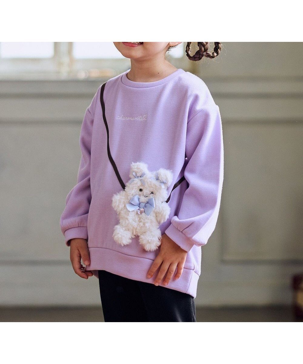 【エニィ/ANY / KIDS】のアニマルポシェット 裏シャギー トレーナー インテリア・キッズ・メンズ・レディースファッション・服の通販 founy(ファニー) 　ファッション　Fashion　キッズファッション　Fashion for Kids　トップス・カットソー　Cut & Sew Tops　アニマル　Animal Print　スウェット / スエット　Sweatshirt, Sweatwear　トレーナー　Sweatshirt, Trainer　ネコ　Cat, Feline Motif　ビジュー　Bijou, Jewel-like Accent　ポケット　Pocket, Pocket Detail　ポシェット　Pochette, Mini Bag　モチーフ　Motif, Design Theme　ラベンダー　Lavender　リボン　Ribbon, Bow　冬　Winter / This Winter　A/W・秋冬　Autumn/Winter　ラベンダー×ネコ|ID: prp329100004756771 ipo3291000000035530938