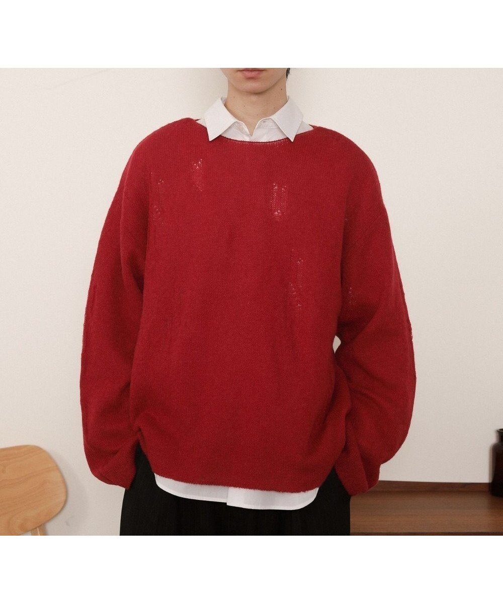 【ウィゴー/WEGO / MEN】のダブルガーゼダメージプルオーバー インテリア・キッズ・メンズ・レディースファッション・服の通販 founy(ファニー) 　ファッション　Fashion　メンズファッション　Fashion for Men　トップス・カットソー　Cut & Sew Tops　ニット・セーター / 定番トップス　Knit Tops & Sweaters　インナー　Innerwear　厚底　Platform Shoes　春　Spring　秋　Autumn　シューズ　Shoes, Footwear　シンプル　Simple, Minimal　スニーカー　Sneakers, Trainers　スマホ　Smartphone, Mobile Device　スラックス　Slacks, Dress Pants　セーター　Sweater, Knitwear　タートルネック　Turtleneck, High Neck　ダブル　Double, Double-Breasted　ダメージ　Distressed, Destroyed　フレア　Flare, Flared　ベーシック　Basic, Essential　ミックス　Mix, Mixed Style　モノトーン　Monotone, Black and White　冬　Winter / This Winter　A/W・秋冬　Autumn/Winter　レッド|ID: prp329100004756818 ipo3291000000034410144