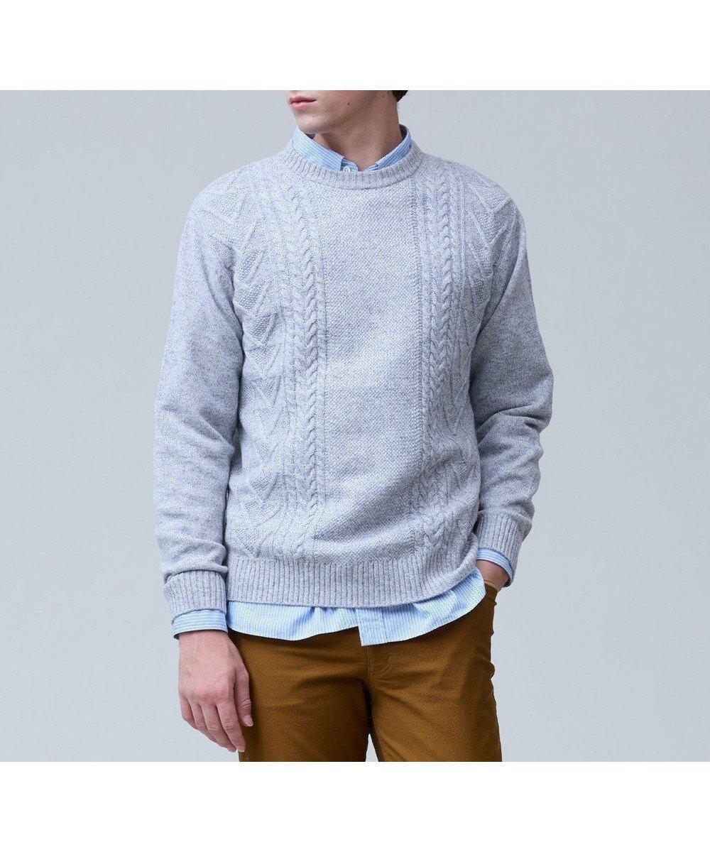 【ジェイ プレス/J.PRESS / MEN】のウール×カシミヤの上質素材【Cash Lamb s Wool】ケーブルクルーネック ニット_25年モデル インテリア・キッズ・メンズ・レディースファッション・服の通販 founy(ファニー) 　ファッション　Fashion　メンズファッション　Fashion for Men　トップス・カットソー　Cut & Sew Tops　ニット・セーター / 定番トップス　Knit Tops & Sweaters　秋　Autumn　クラシック　Classic, Timeless Style　ジャケット　Jacket, Outerwear　セーター　Sweater, Knitwear　定番　Standard, Basic Item　なめらか　Smooth, Silky Texture　バランス　Balance, Style Balance　プレーン　Plain, Simple　ベーシック　Basic, Essential　別注　Limited Edition, Custom Order　メランジ　Melange, Mixed Yarn　モダン　Modern, Contemporary　モチーフ　Motif, Design Theme　冬　Winter / This Winter　A/W・秋冬　Autumn/Winter　ライトグレー系|ID: prp329100004756825 ipo3291000000034410174
