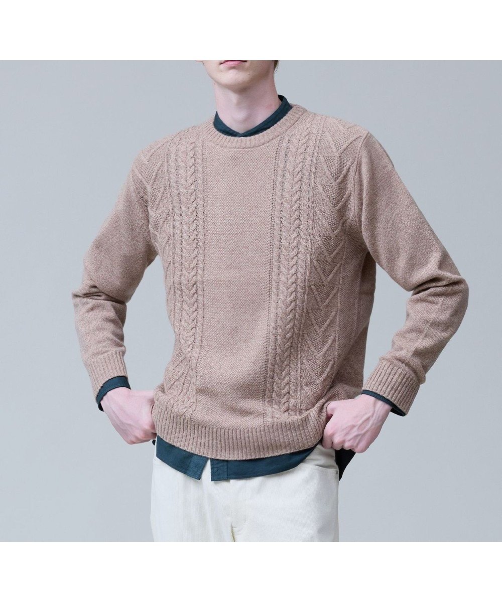 【ジェイ プレス/J.PRESS / MEN】のウール×カシミヤの上質素材【Cash Lamb s Wool】ケーブルクルーネック ニット_25年モデル インテリア・キッズ・メンズ・レディースファッション・服の通販 founy(ファニー) ファッション Fashion メンズファッション Fashion for Men トップス・カットソー Cut & Sew Tops ニット・セーター / 定番トップス Knit Tops & Sweaters 秋 Autumn クラシック Classic, Timeless Style ジャケット Jacket, Outerwear セーター Sweater, Knitwear 定番 Standard, Basic Item なめらか Smooth, Silky Texture バランス Balance, Style Balance プレーン Plain, Simple ベーシック Basic, Essential 別注 Limited Edition, Custom Order メランジ Melange, Mixed Yarn モダン Modern, Contemporary モチーフ Motif, Design Theme 冬 Winter / This Winter A/W・秋冬 Autumn/Winter ベージュ系|ID: prp329100004756825 ipo3291000000035606571